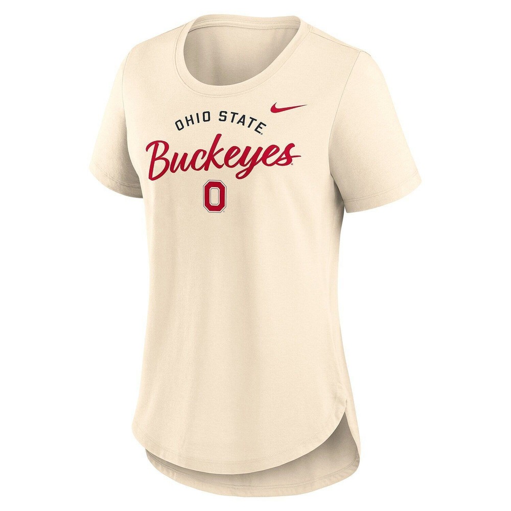Women's Nike Cream Ohio State Buckeyes Script Logo Tri-Blend T-Shirt Small